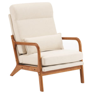 High Back Beige Accent Chairs Set of 2, Upholstered Mid Century Modern Lounge Fabric Chairs Reading Chairs Side Sitting Chair Solid Wood Farmhouse Armchairs for Living Room, Bedroom, Guest Room