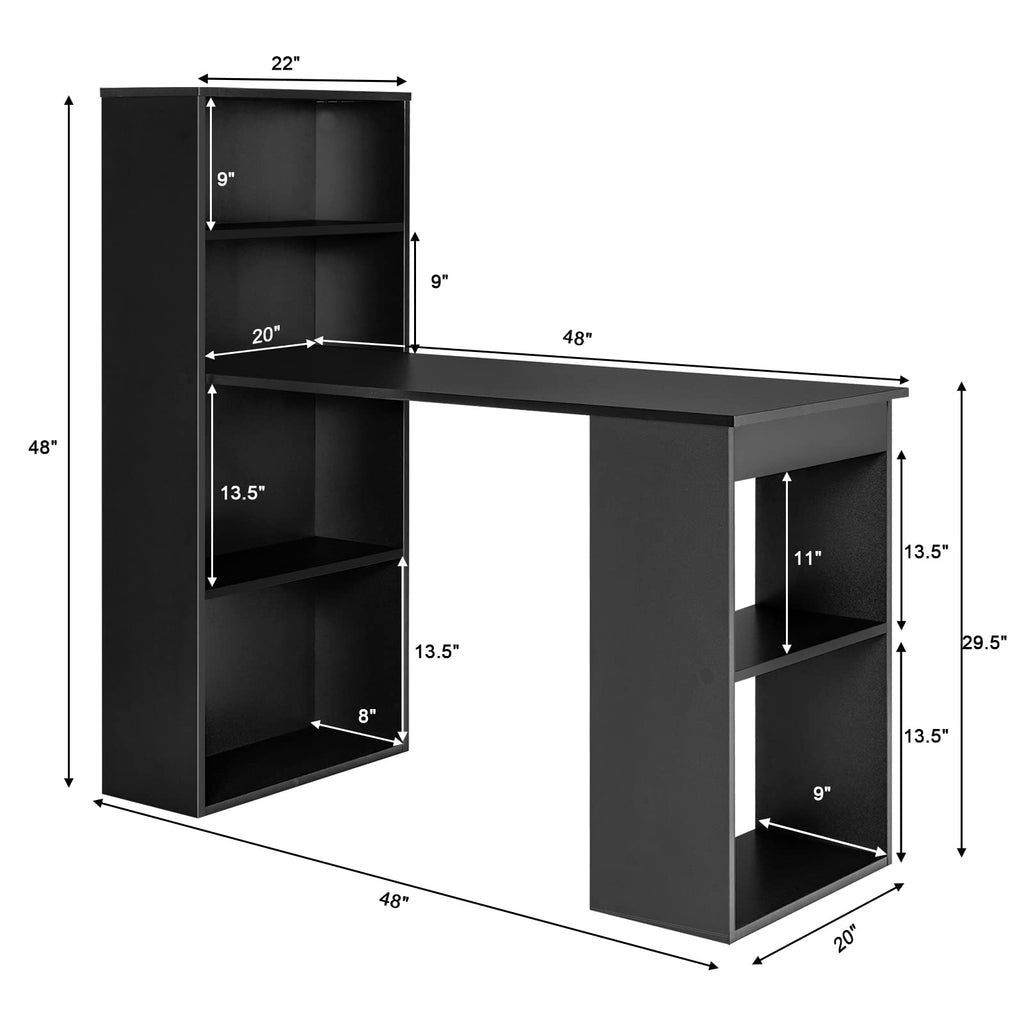 Computer Desk with Bookshelf, Writing Study Desk with Storage Shelves & CPU Stand, Modern Compact Computer Workstation for Home & Office, Space-Saving Design (Black)