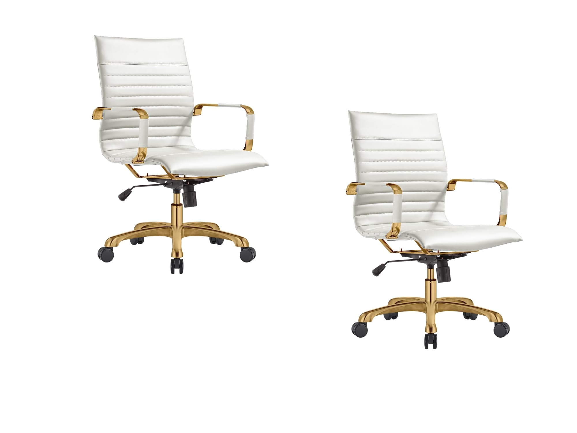 Qty 2 Modern Ergonomic Executive Office Chair, High-Back Leather Conference Desk Chair with Adjustable Height, Tilt Control, 360° Swivel & Gold Frame for Home Office