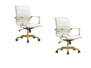 Qty 2 Modern Ergonomic Executive Office Chair, High-Back Leather Conference Desk Chair with Adjustable Height, Tilt Control, 360° Swivel & Gold Frame for Home Office