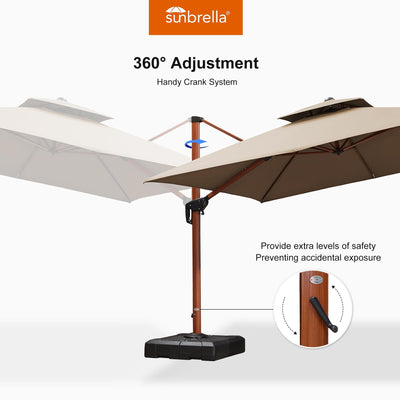 PURPLE LEAF 12' X 12' Patio Large Cantilever Umbrella Outdoor Square Wood Umbrellas Offset Umbrella Heavy Duty Sun Umbrellas for Garden Deck Pool, Deep Beige