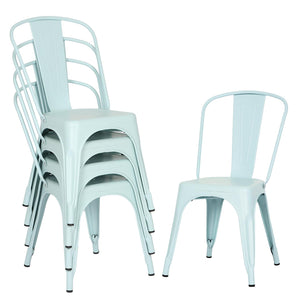 Set of 4 Metal Dining Chairs | Blue | Stackable Tolix Side Chairs with Backrest | Scratch-Resistant | Non-Slip Feet | Indoor/Outdoor Use | 330 lbs Capacity | Ideal for Kitchen & Restaurant