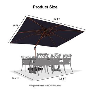 9' X 12' Double Top Deluxe Wood Pattern Rectangle Patio Umbrella Offset Hanging Umbrella Outdoor Market Umbrella Garden Umbrella, Navy Blue