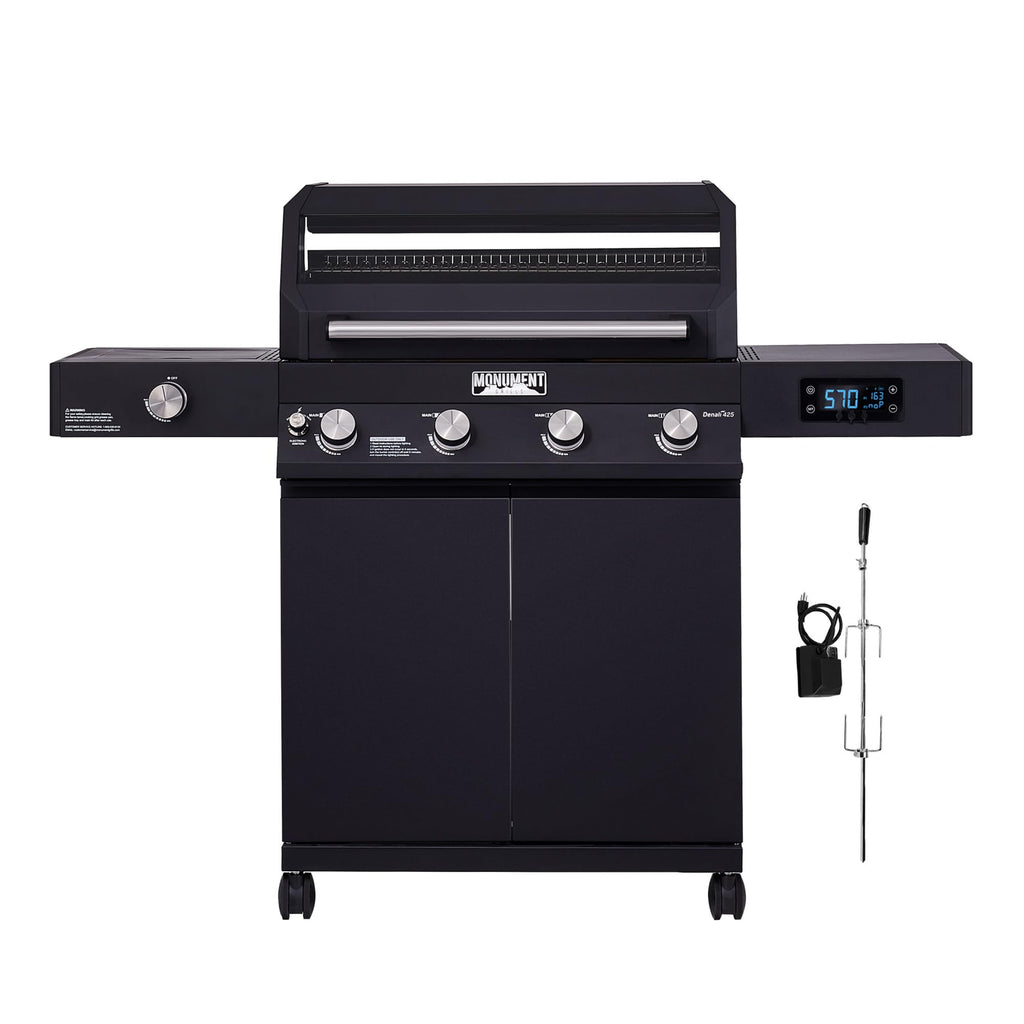 4-Burner Liquid Propane Gas Smart bbq Grill Denali 425 with Stainless Steel Rotisserie Kit(2 Items)