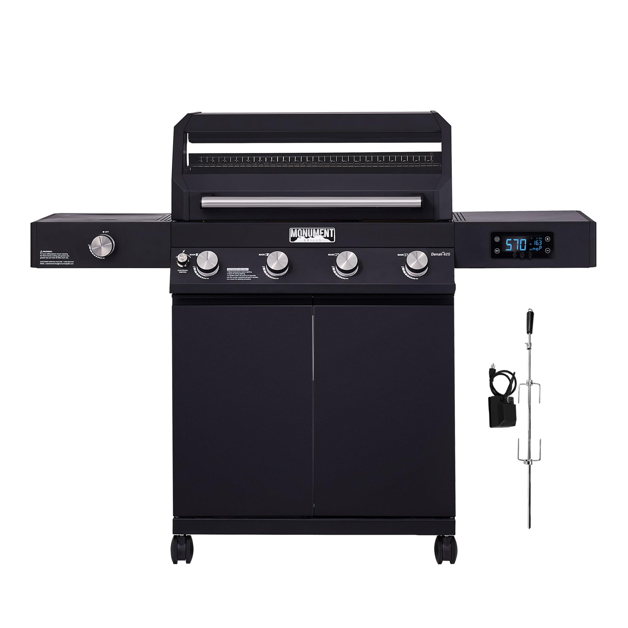 4-Burner Liquid Propane Gas Smart bbq Grill Denali 425 with Stainless Steel Rotisserie Kit(2 Items)