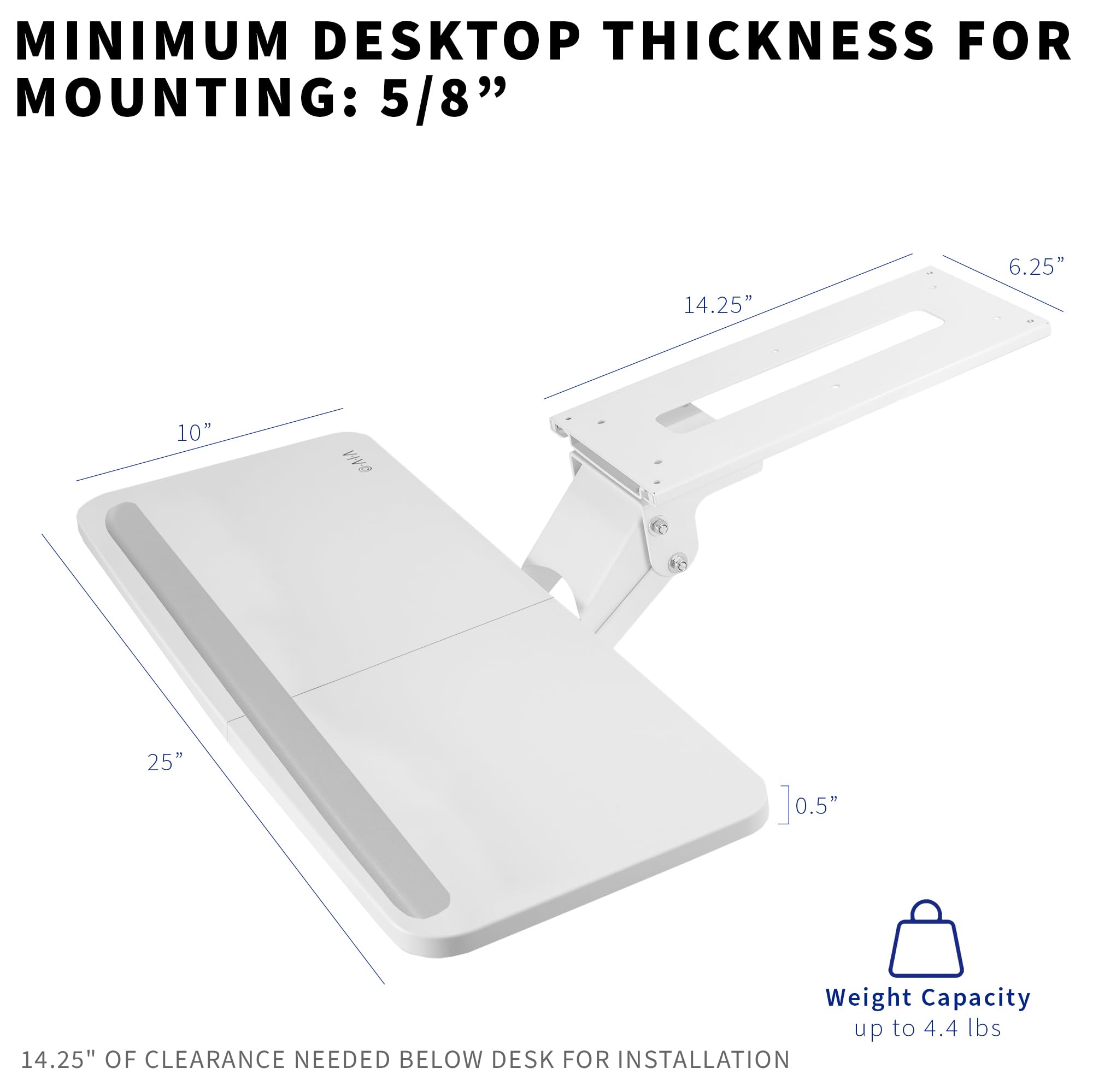 Adjustable 25 x 10 inch Computer Keyboard and Mouse Platform Tray Ergonomic Under Table Desk Mount Drawer Underdesk Shelf, White, MOUNT-KB03W