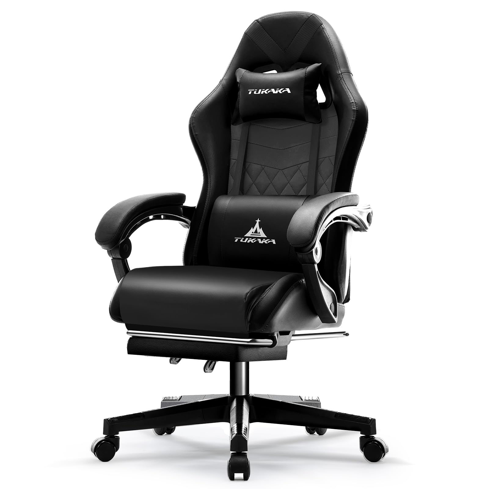 Gaming Chair,Ergonomic Massage Computer Office Desk Chair with Footrest,Pocket Spring Cushion,Reclining Leather Adjustable Gamer Chair with Headrest and Lumbar Support,Black