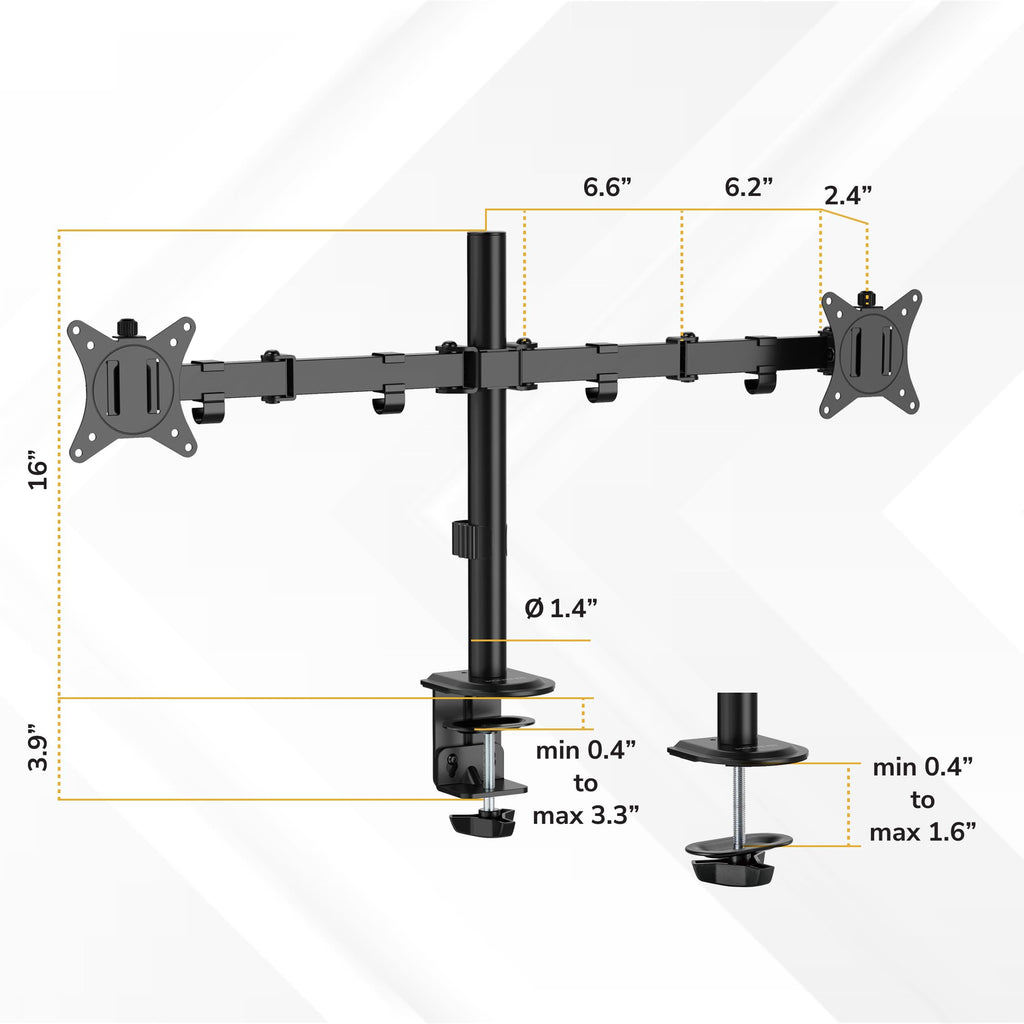 Dual Monitor Stand, Full Motion Desk Mount for 2 Screens up to 32” and 19.8 lbs Each, Tilt Swivel Rotate, VESA 75x75 & 100x100, Adjustable Dual Screen Arm with C-Clamp or Grommet