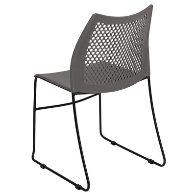 HERCULES Series 661 lb. Capacity Gray Stack Chair with Air-Vent Back and Black Powder Coated Sled Base