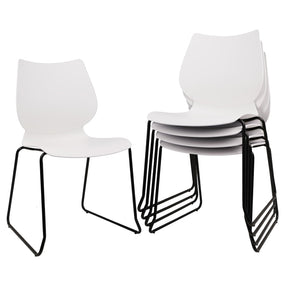 Set of 4, White, Stackable Waiting Room Chair, Stacking Office Chair with Ergonomic Lumbar Support and Metal Legs, Plastic Desk Chairs for Conference School Church Guest Reception