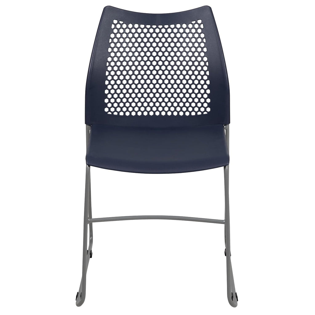 Set of 5 Navy, Orange, Hercules Series Contoured Lobby Chairs with Air-Vent Honeycomb Backs, Ergonomic Stacking Chairs for Offices