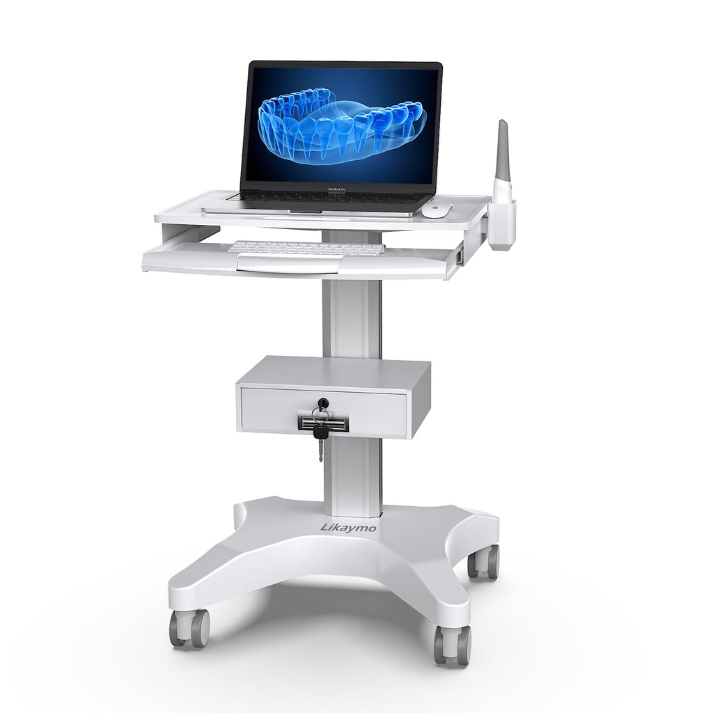 Medical Trolley Cart with Laptop Tray and Oral Scanner Holder, Mobile Workstation on Wheels with a Drawer for Hospital Dental Clinics Beauty Salons (OC-3)