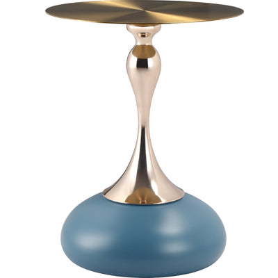 Modern Round Side Table with Gold Stainless Steel Top, Gold Pedestal Stem & Glossy Base, Accent End Table for Living Room, Bedroom, or Small Spaces, 17.7