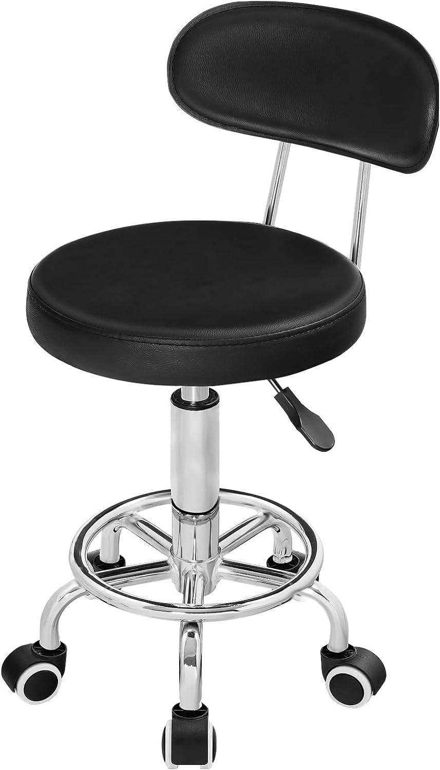 Height Adjustable Rolling Stool, 360° Rotating Drafting Chair, Multi-Purpose Office Desk Chair, Rolling Swivel Salon Stool Chair, for Barber Shop, Nail Salon, Office, Black SB01BY01G1