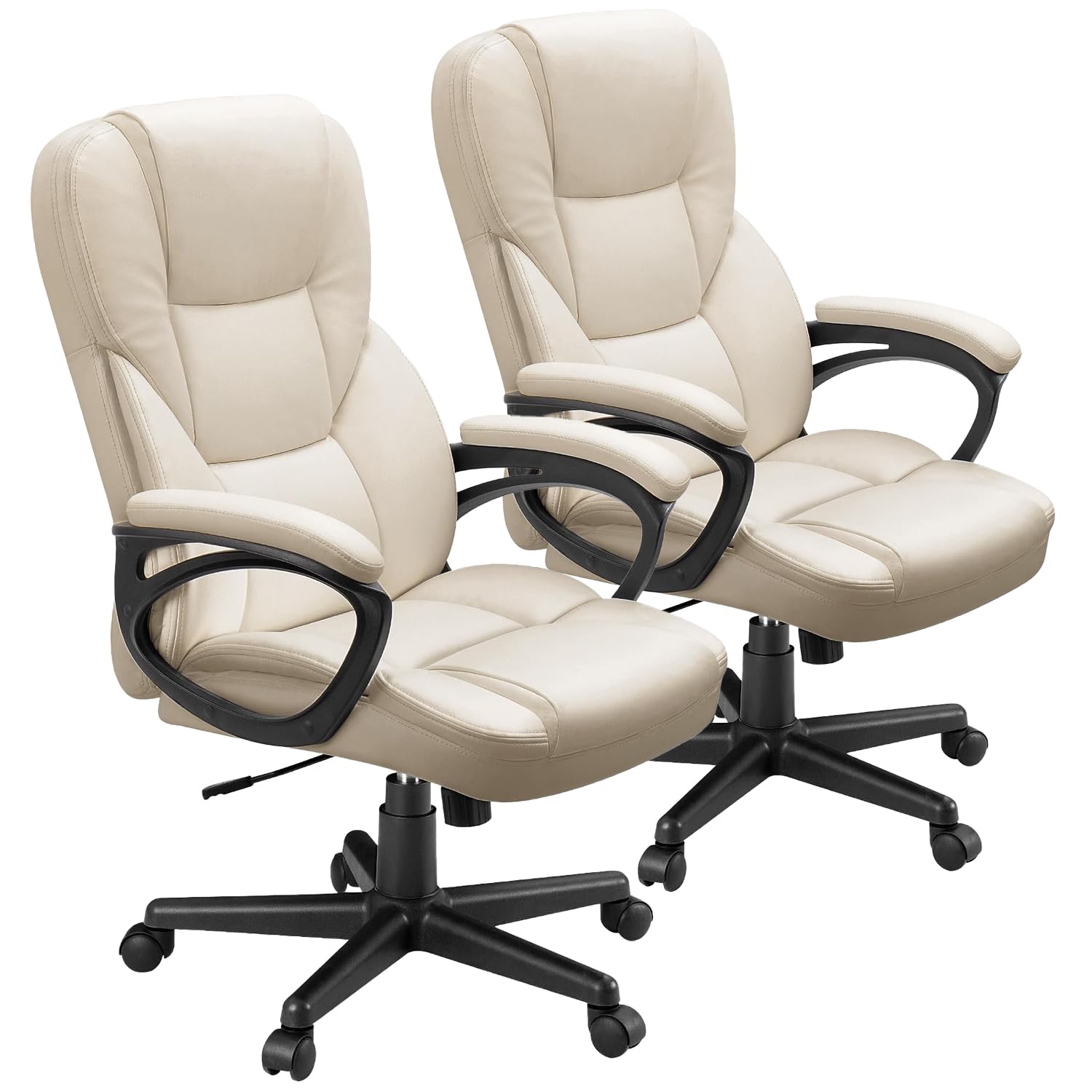 Office Executive Chair High Back Adjustable Managerial Home Desk Chair, Swivel Computer PU Leather Chair with Lumbar Support (2, Beige)