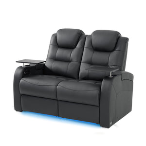 Home Theater Seating Simple Style Seats Top Grain Leather Loveseat Recliner Chair Dual Power Movie Theater Chairs Gaming Sofa with Tray Table (Black, Row of 2 Loveseat)