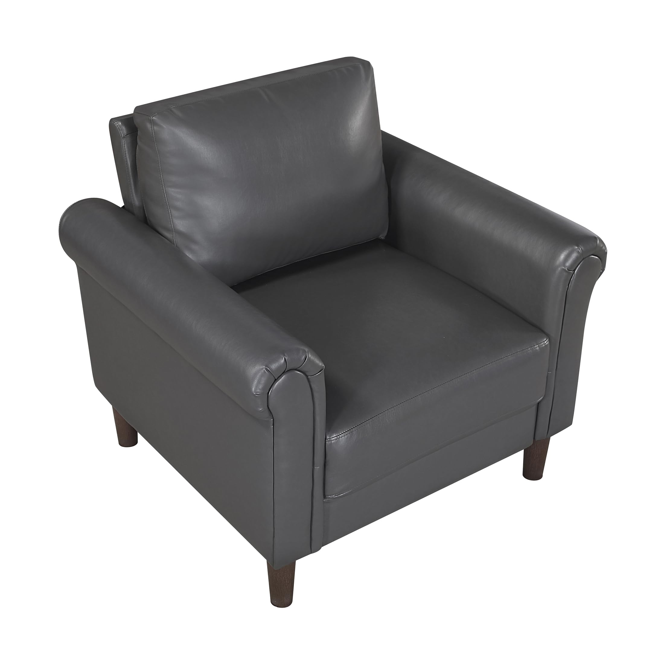 35" W Living Room Accent Chair, Faux Leather Upholstered Armchair with Rolled Arms & Wood-Look Feet, Traditional Single Sofa Chair for Living Room, Bedroom or Office - Dark Gray