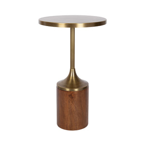 Whelan Modern Metal Round Side Table, 14 x 14 x 24, Antique Brass and Walnut Brown, Transitional Sculptural Indoor Plant Stand for Living Room End Table or Bedroom Nightstand