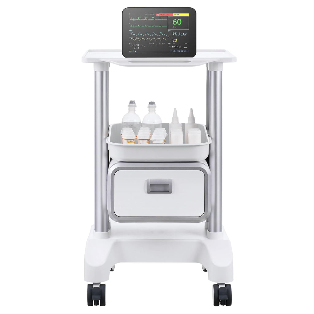 Medical Trolley Storage Cart with Removable Drawer, Rolling Lab Tray Cart with Wheels for Ultrasound, Dental Clinic, Lab, Beauty Salon, Office