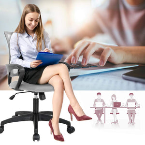 Ergonomic Office Chair | Mid-Back Swivel Desk Chair | Breathable Backrest & Lumbar Support | Adjustable Height | Sponge Seat | Rolling Wheels | Grey | for Adults & Women | Pack of 2