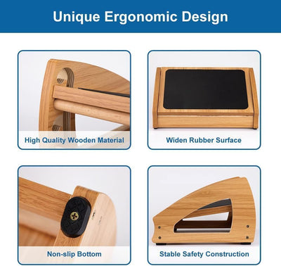 Ergonomic Under Desk Footrest, 3 Adjustable Heights Wooden Office Footrest, Large Anti-Slip Surface, Improves Posture and Blood Circulation, up to 400lbs (Natural)
