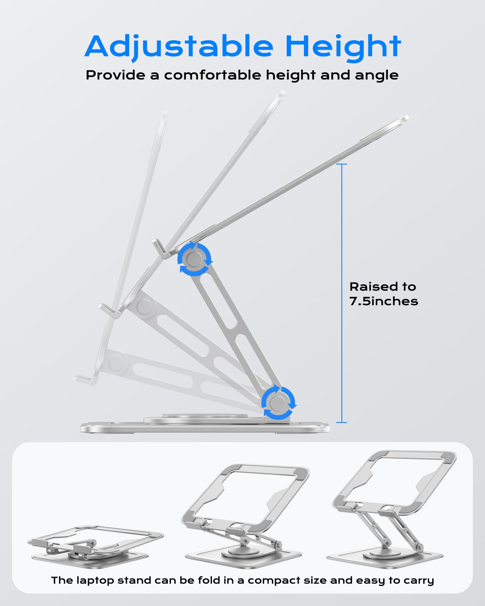 Adjustable Laptop Stand, Computer Stand with 360 Rotating Base, Ergonomic Laptop Riser Mount for Desk Foldable Protable Computer Desk Fits with MacBook Pro Air (10-16") - White