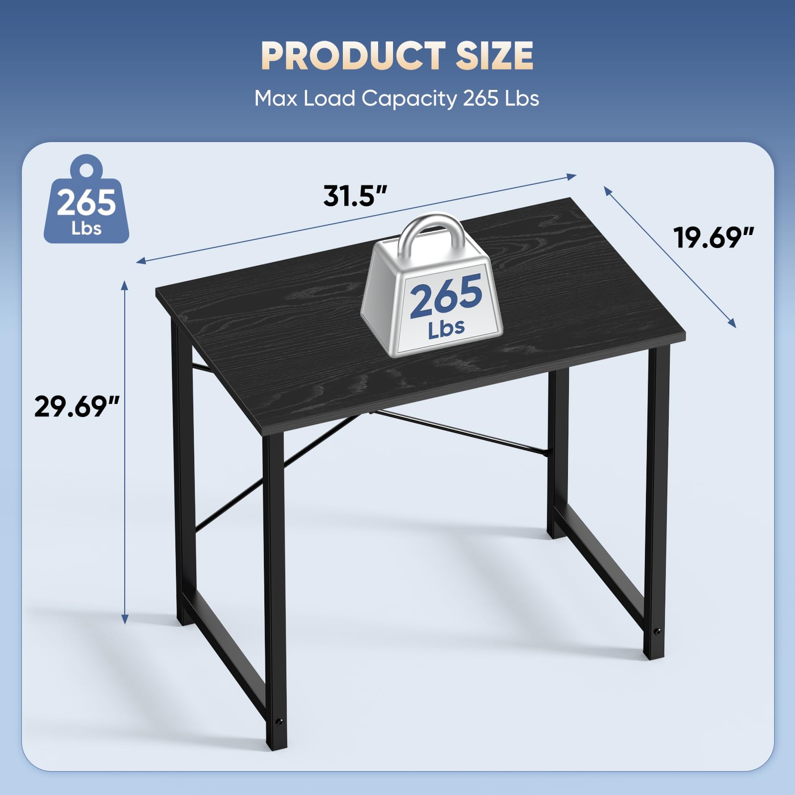 31 Inch Small Computer Desk for Home Office, Gaming Writing Desks for Bedroom Modern Study Work Table Simple Style Workstation with Reinforcement Structure, Black
