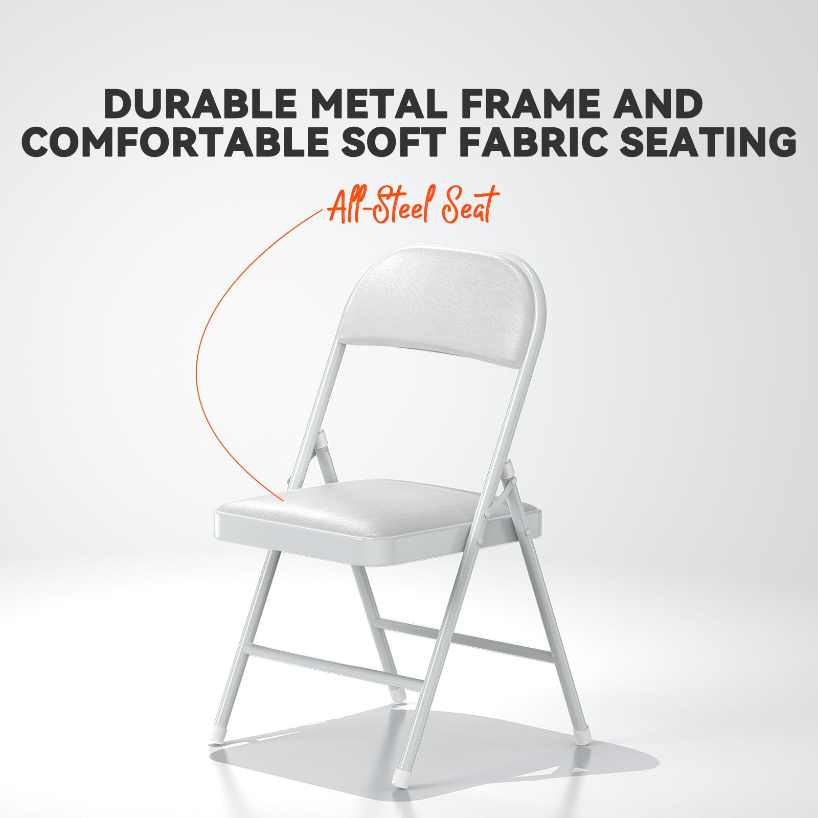 4 Pack Folding Chairs with Padded Vinyl Cushion Chairs with Comfortable Cushion and Durable Steel Frame for Home and Office, for Indoor and Outdoor Events (White, Vinyl)