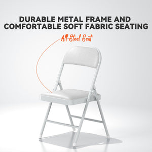 4 Pack Folding Chairs with Padded Vinyl Cushion Chairs with Comfortable Cushion and Durable Steel Frame for Home and Office, for Indoor and Outdoor Events (White, Vinyl)