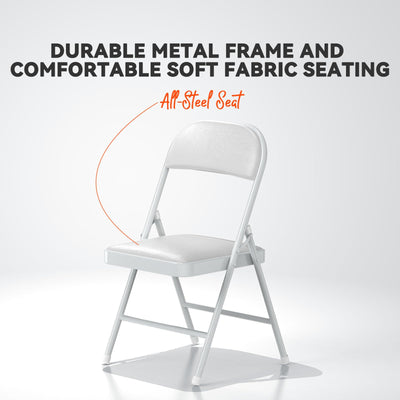 4 Pack Folding Chairs with Padded Vinyl Cushion Chairs with Comfortable Cushion and Durable Steel Frame for Home and Office, for Indoor and Outdoor Events (White, Vinyl)