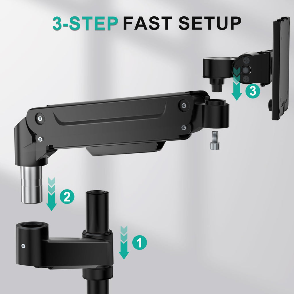 Heavy Duty Monitor Arm Desk Mount for 13-43 Inch Ultrawide Screens, Single Monitor Arm with Full Motion Tilt, Swivel, Rotation, Holds up to 44 lbs, C-Clamp Mount for VESA 75/100mm (GSDM001-P)