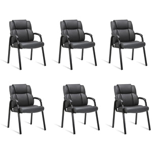 6 Pack, Leather Guest Chair with Padded Arm Rest for Reception Meeting Conference and Waiting Room Side Office Home Black