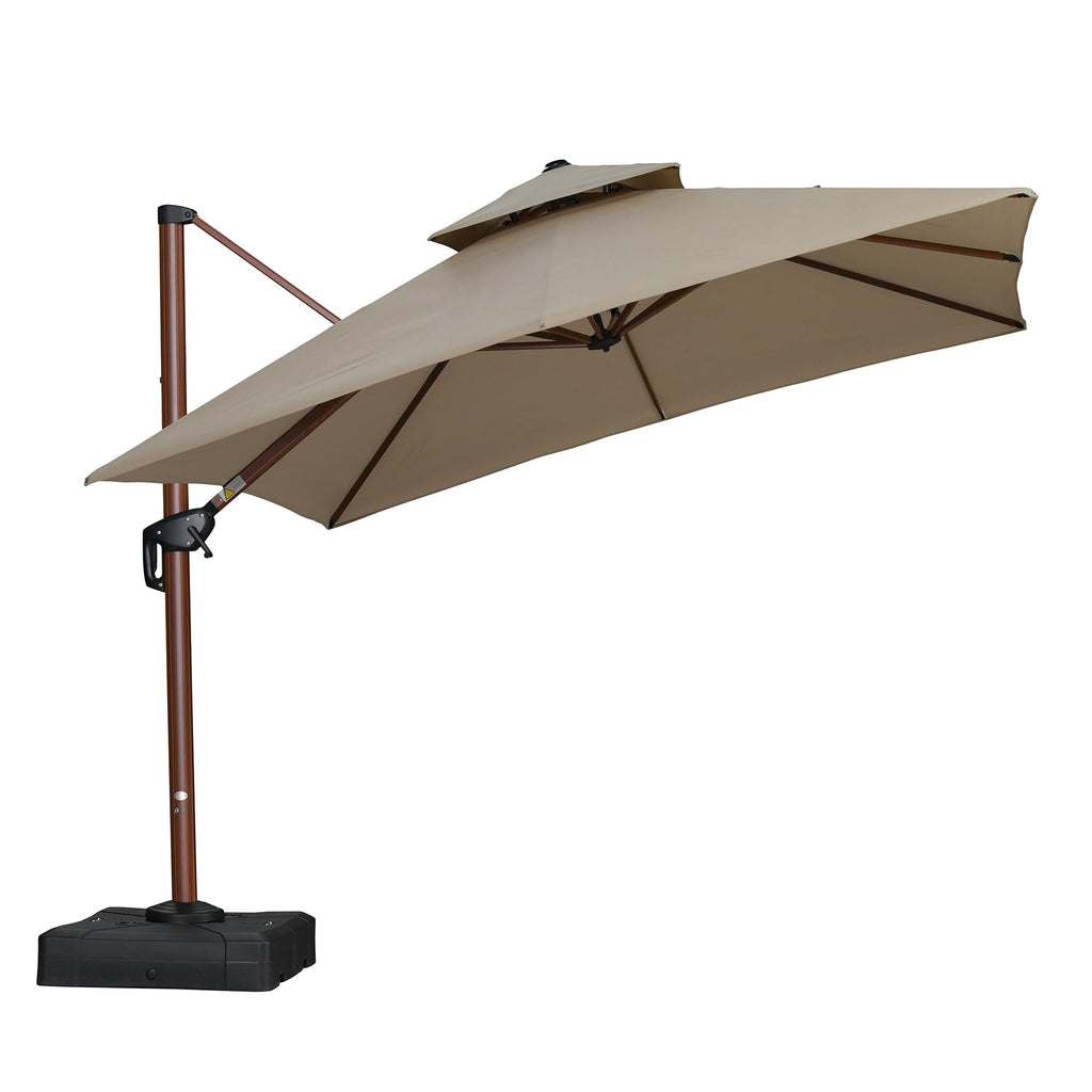 10' X 10' Patio Large Cantilever Umbrella Outdoor Square Wood Umbrellas Offset Umbrella Heavy Duty Sun Umbrellas for Garden Deck Pool, Heather Taupe