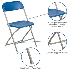 Hercules Series Plastic Folding Chair - Blue - 650LB Weight Capacity Comfortable Event Chair - Lightweight Folding Chair