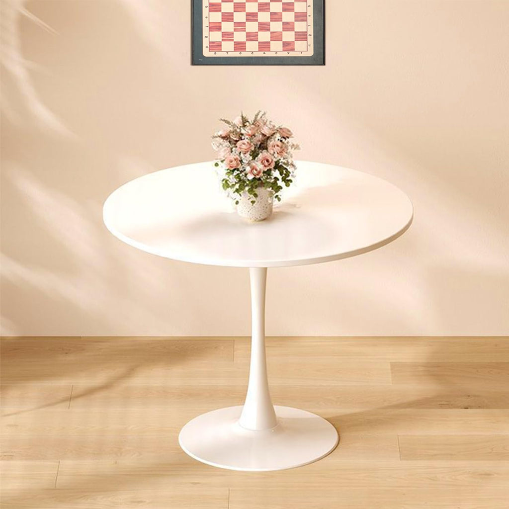 24" Tulip Table for 1-2 Persons Modern Round Dining Room Table, Mid-Century Modern White Small Kitchen Table with MDF Wooden Top, Leisure Coffee Table for Living Room, Dining Room, Office