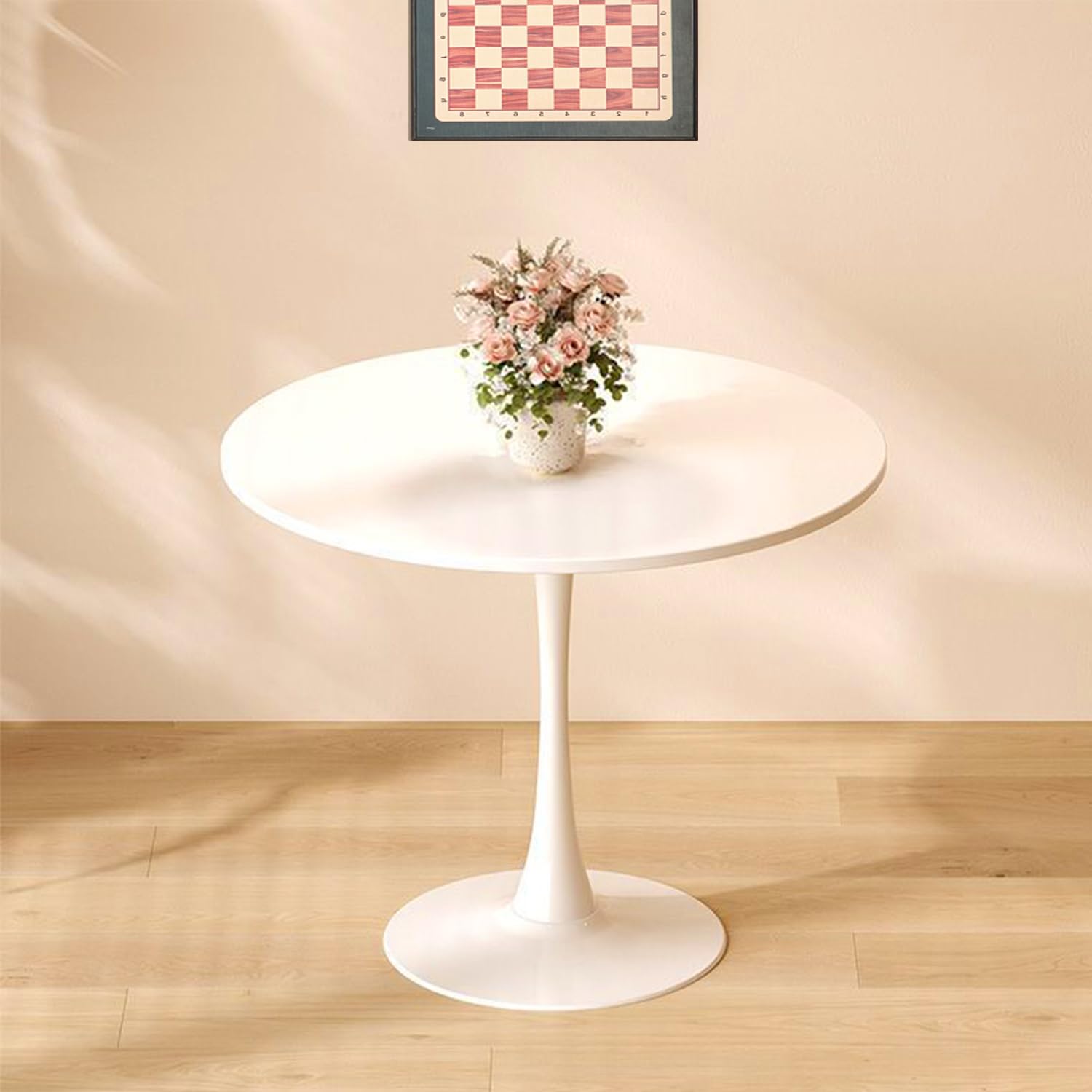 24" Tulip Table for 1-2 Persons Modern Round Dining Room Table, Mid-Century Modern White Small Kitchen Table with MDF Wooden Top, Leisure Coffee Table for Living Room, Dining Room, Office