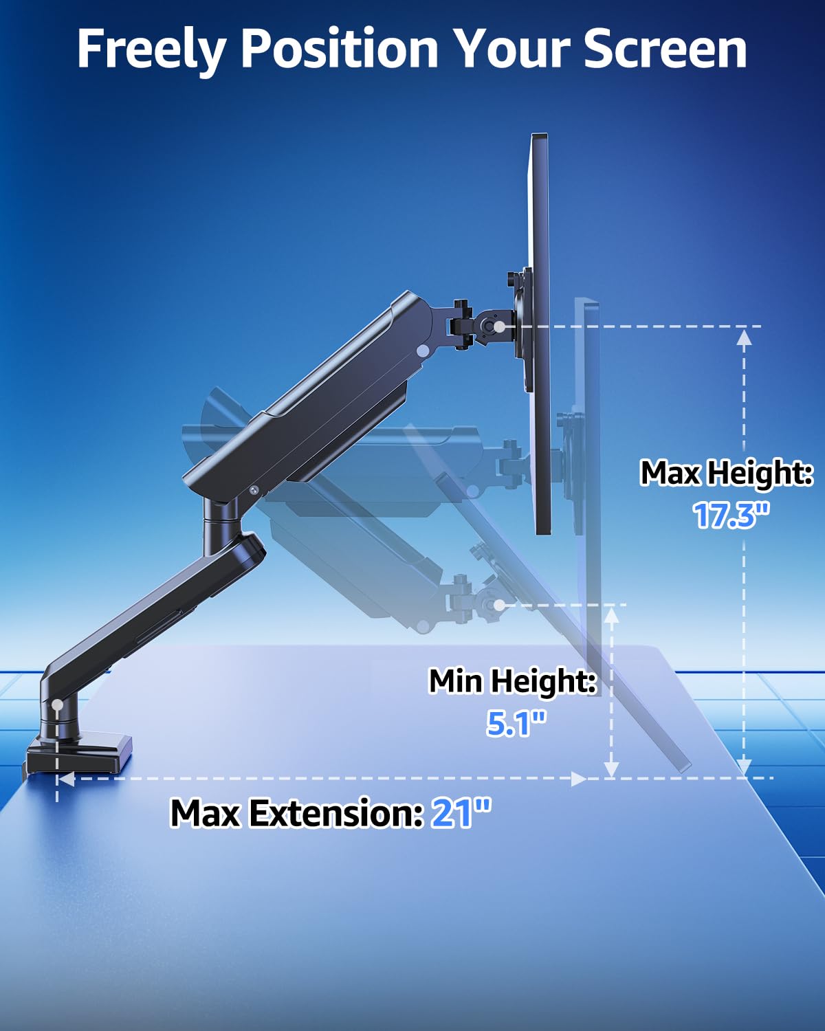 Single Monitor Mount for 32 27 24 22 inch Screen, Monitor Arm Holds 4.4-22 lbs, Monitor Desk Mount, Gaming & Home Office Use, VESA 75x75mm & 100x100mm, Freelift Pro Black