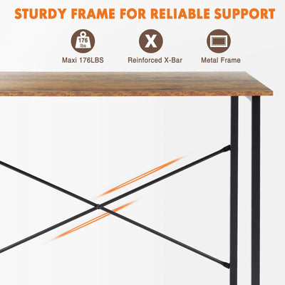 Computer Small Office Desk 32 Inch Student Study Writing Work with Metal Frame Wood Tabletop Modern Simple PC Home Bedroom Table, Rustic Brown