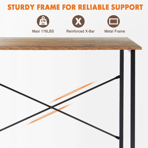 Computer Small Office Desk 47 Inch Student Study Writing Work with Metal Frame Wood Tabletop Modern Simple PC Home Bedroom Table, Rustic Brown