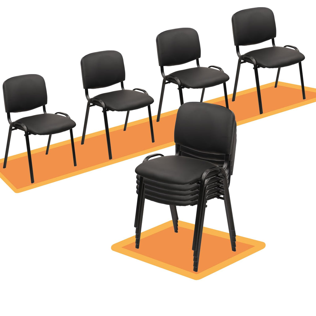Black Set of 10, Stacking Conference Room Chairs No Wheels, PU Leather Waiting Room Chair Armless Stackable Office Guest Chair with Metal Frames for Reception Lobby Side Training School,