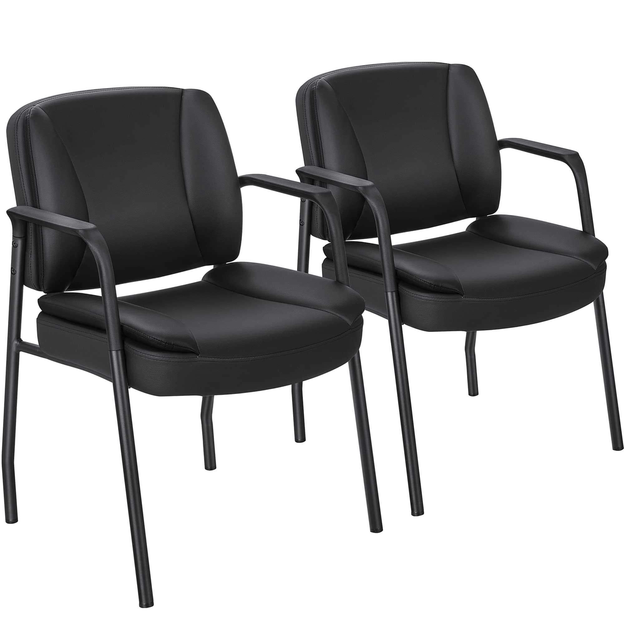 Office Guest Chair Waiting Room Reception Chairs Set of 2, PU Leather Executive Desk Chair with Padded Armrests for Meeting Conference (Black)