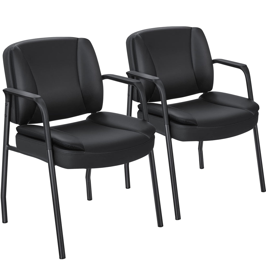 Office Guest Chair Waiting Room Reception Chairs Set of 2, PU Leather Executive Desk Chair with Padded Armrests for Meeting Conference (Black)