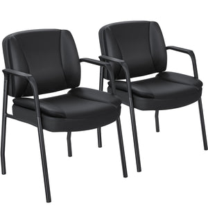 Office Guest Chair Waiting Room Reception Chairs Set of 2, PU Leather Executive Desk Chair with Padded Armrests for Meeting Conference (Black)