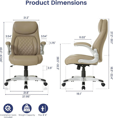 Ergonomic Office Chair Premium Microfiber Leather Adjustable Lumbar Support & Armrests, High Back Comfy Desk Gaming Chairs Executive Computer Swivel Chair Tilt Function(Posture,Taupe)
