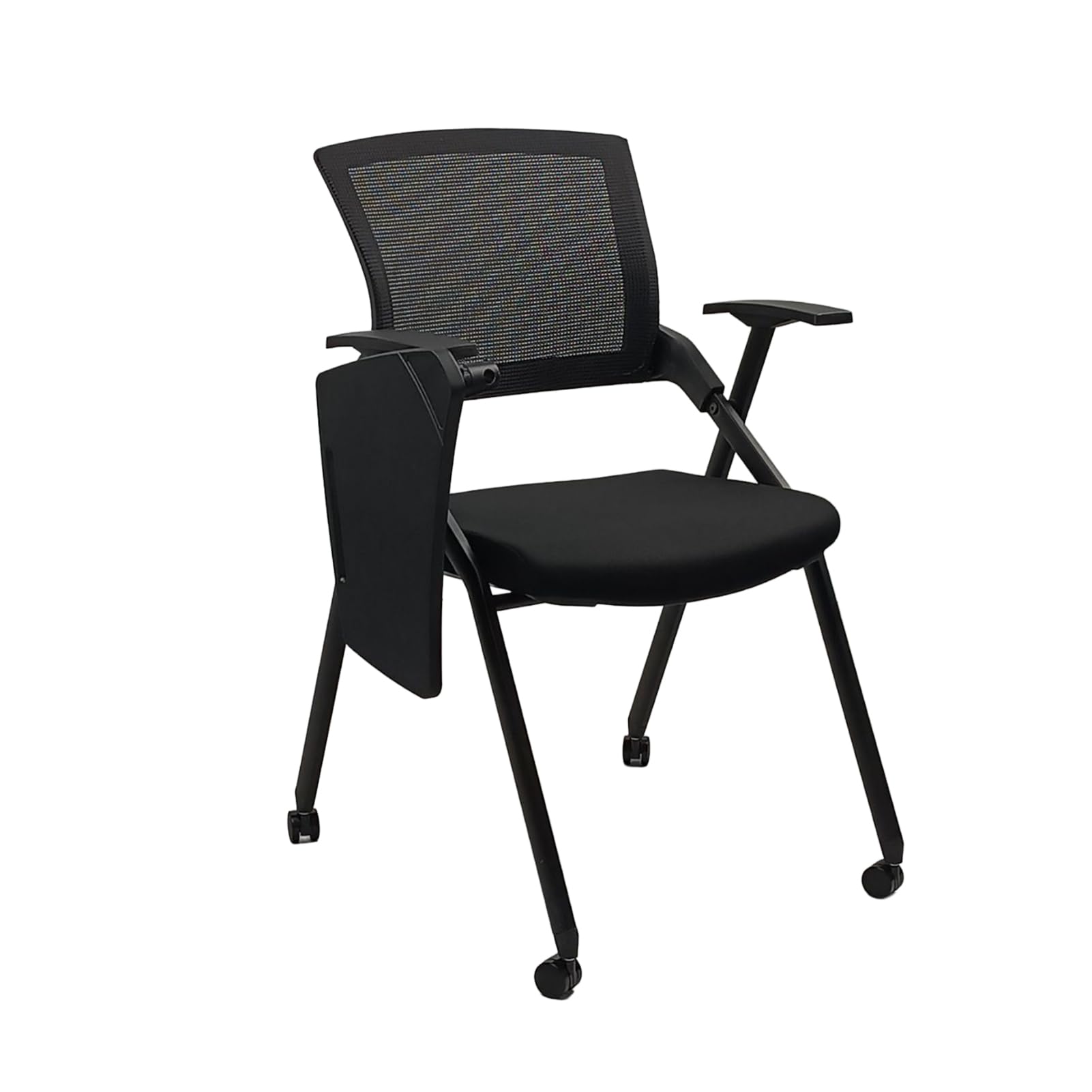 Ergonomic Foldable Office Chair with Breathable Mesh Back, Stackable Conference Chair - PU Wheels & Armrest for Guest, Meeting, Reception (Black) (Black-A)