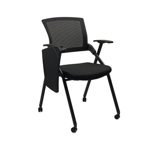 Ergonomic Foldable Office Chair with Breathable Mesh Back, Stackable Conference Chair - PU Wheels & Armrest for Guest, Meeting, Reception (Black) (Black-A)