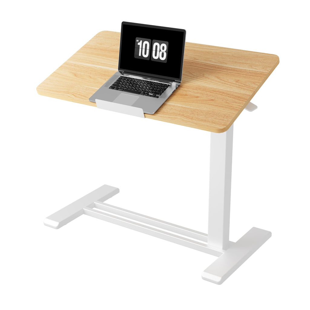 H7 PRO Mobile Standing Desk Adjustable Overbed Table Pneumatic with Wheels 90°Tiltable Portable Laptop Desk Rolling Computer Cart Foldable Bedside Table(31.5" W x 17.7" D D, Maple)