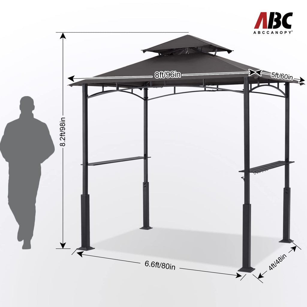 8x5 Grill Gazebo - Outdoor BBQ Canopy Shelter with Led Light for Patio Backyard Grilling (Dark Gray)