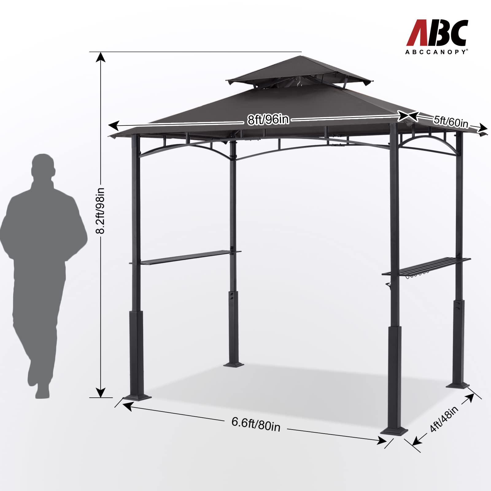 8x5 Grill Gazebo - Outdoor BBQ Canopy Shelter with Led Light for Patio Backyard Grilling (Dark Gray)