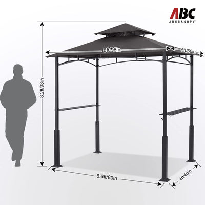 8x5 Grill Gazebo - Outdoor BBQ Canopy Shelter with Led Light for Patio Backyard Grilling (Dark Gray)